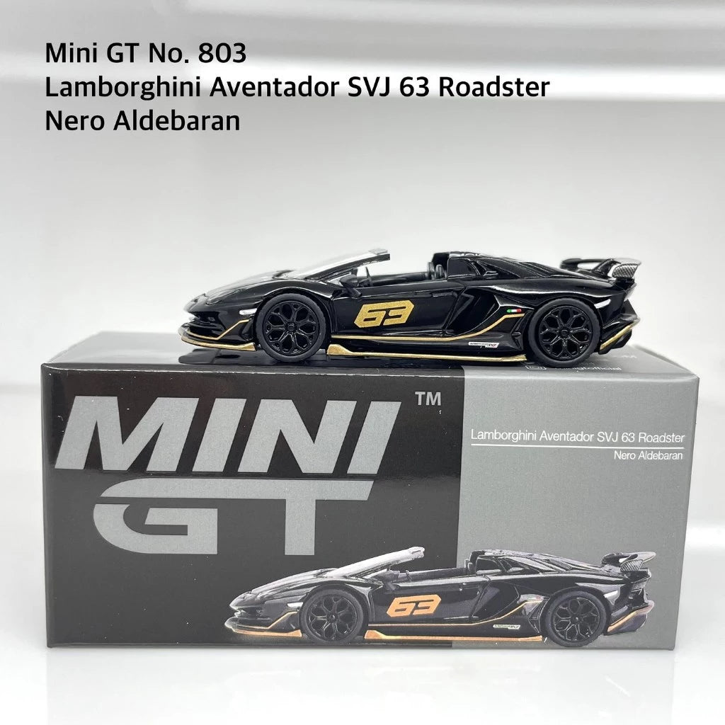 Mini GT No. 803 Lamborghini Aventador SVJ 63 Roadster Nero Aldebaran Pre Order